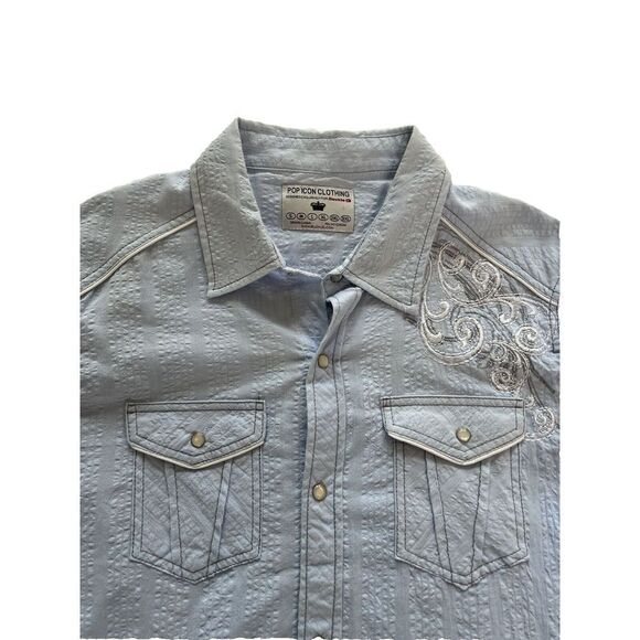 Pop Icon Western Shirt Pearl Snap Front Powder Blue The Buckle Men’s XL - Picture 7 of 12